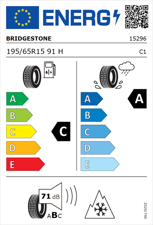 Tyre Label for Bridgestone Blizzak LM005 195/65R15 91H