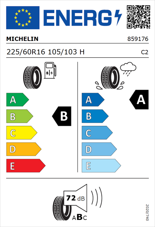 Tyre Label for Michelin Agilis 3 225/60R16 105/103H