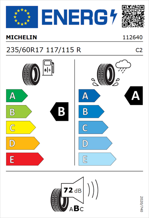 Tyre Label for Michelin Agilis 3 235/60R17 117/115R
