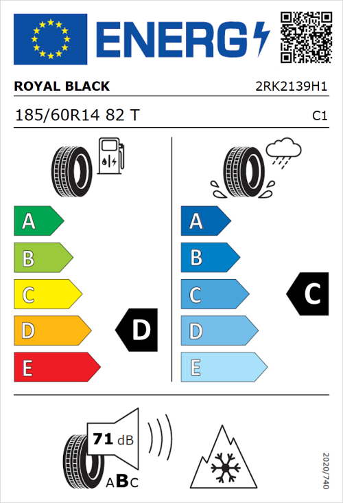 Tyre Label for Royal Black Winter HP 185/60R14 82T