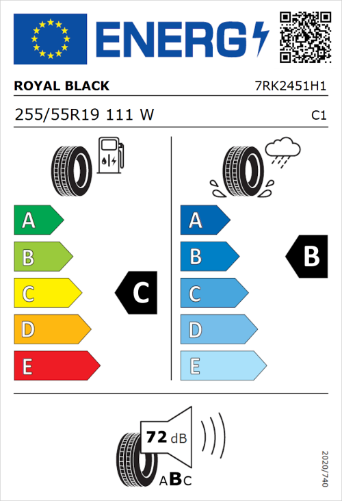 Tyre Label for Royal Black Explorer II 255/55R19 111W