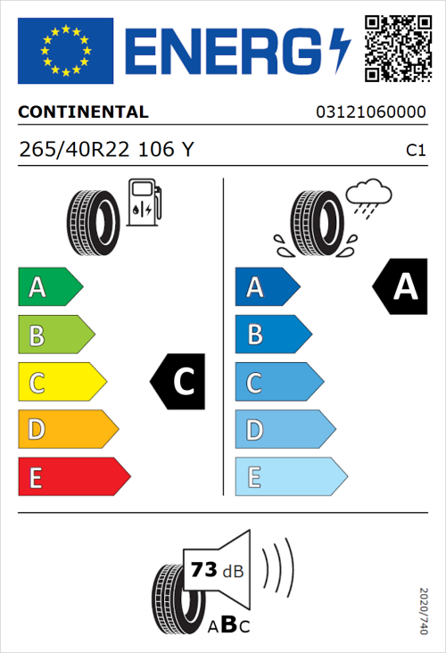 Tyre Label for Continental SportContact 7 265/40R22 106Y