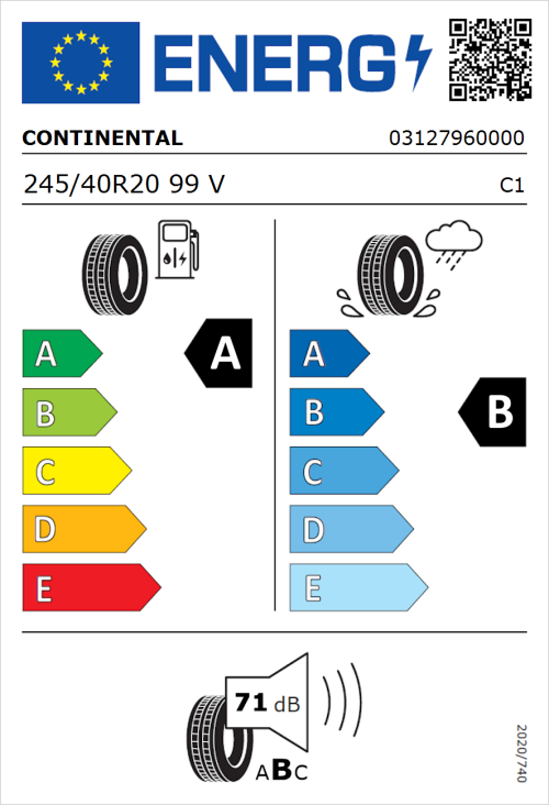 Tyre Label for Continental EcoContact 6Q 245/40R20 99V