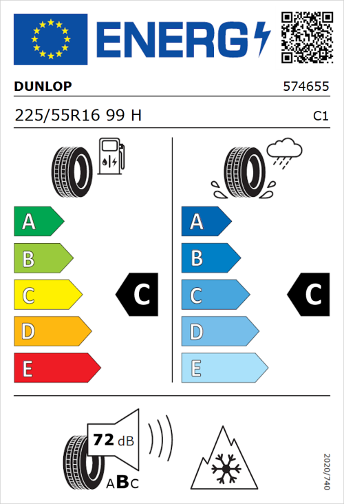 Tyre Label for Dunlop SP Winter Sport 5 225/55R16 99H