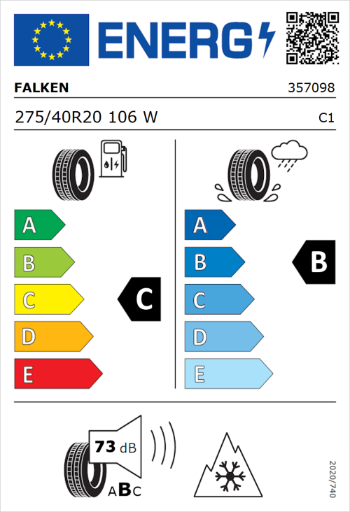 Tyre Label for Falken Euroall Season AS220 PRO 275/40R20 106W