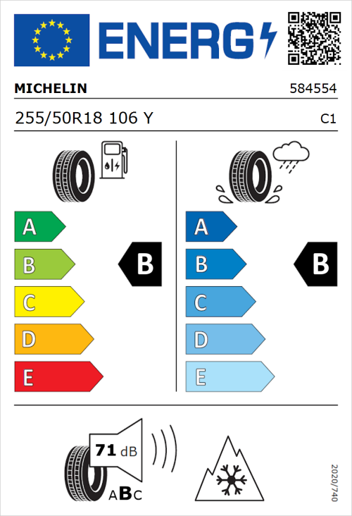 Tyre Label for Michelin CrossClimate 2 255/50R18 106Y