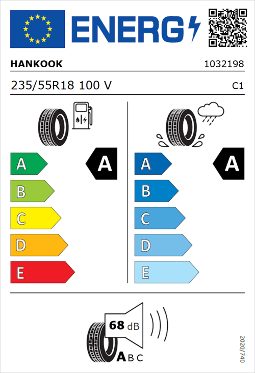 Tyre Label for Hankook Ventus Evo (K137A) 235/55R18 100V