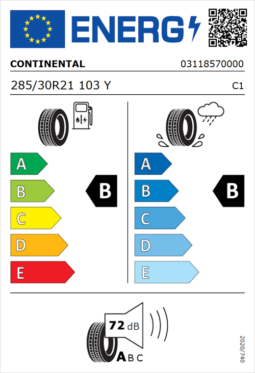 Tyre Label for Continental EcoContact 6Q 285/30R21 103Y