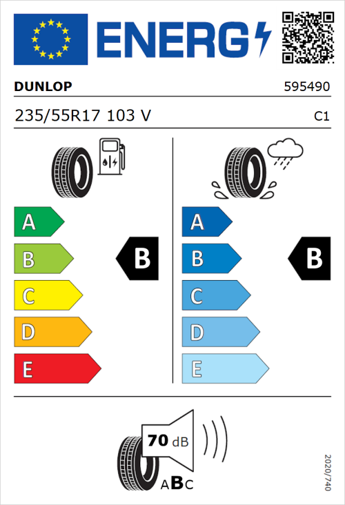 Tyre Label for Dunlop Sport Response 235/55R17 103V
