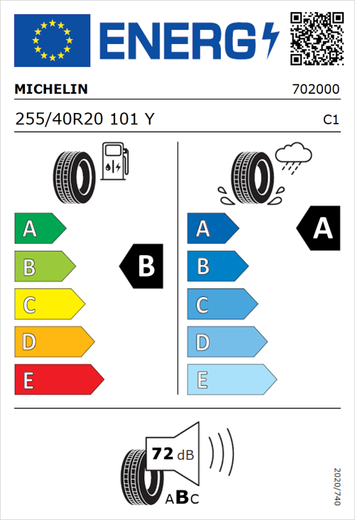 Tyre Label for Michelin Pilot Sport 5 255/40R20 101Y
