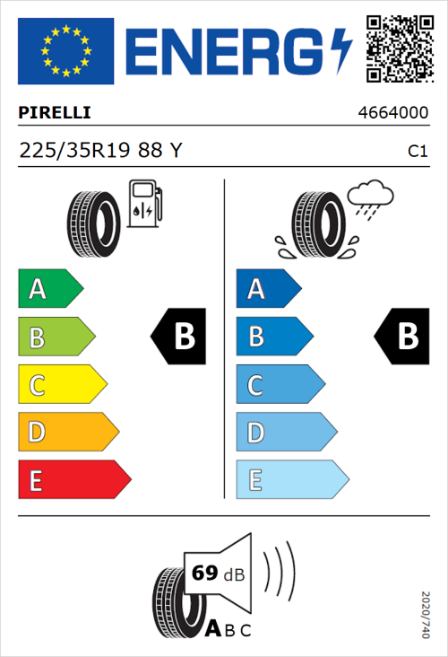 Tyre Label for Pirelli Powergy 2 225/35R19 88Y