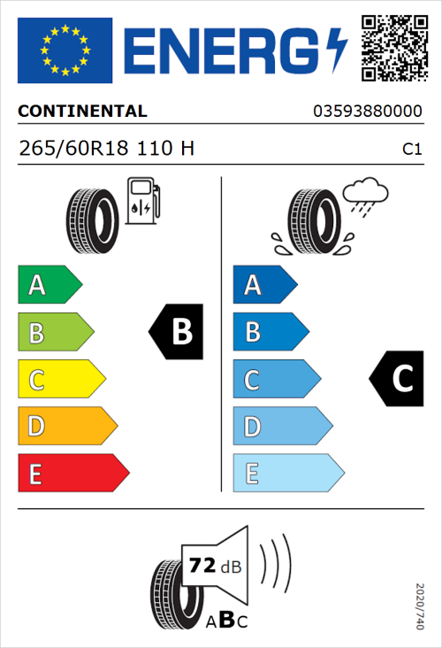 Tyre Label for Continental CrossContact RX 265/60R18 110H