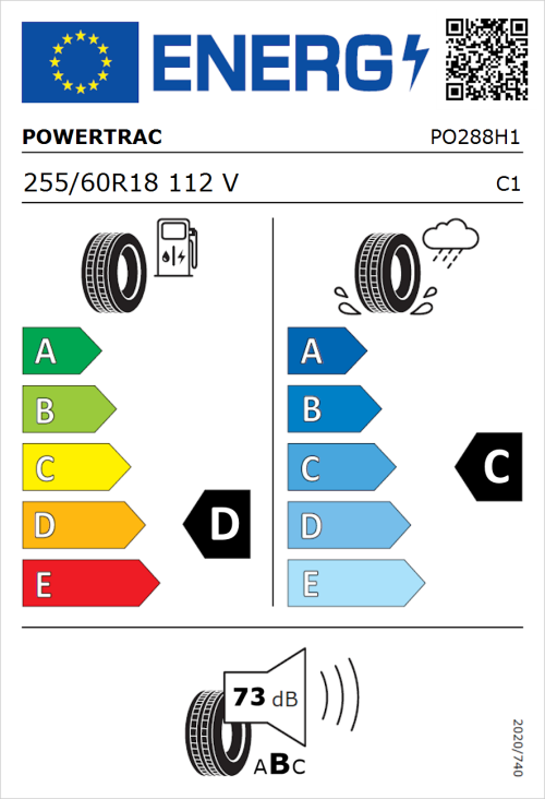 Tyre Label for Powertrac City Racing 255/60R18 112V