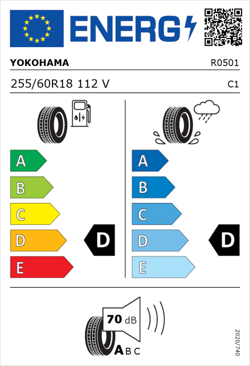 Tyre Label for Yokohama Geolandar H/T (G056) 255/60R18 112V