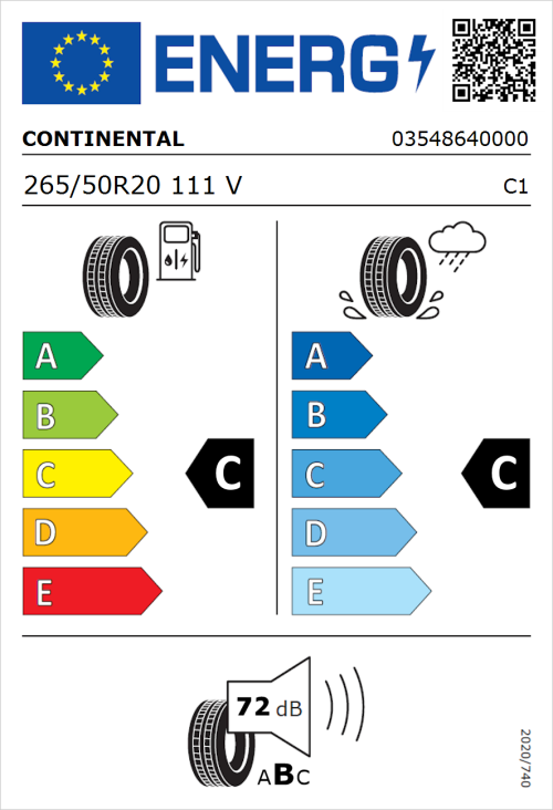 Tyre Label for Continental ContiCrossContact UHP 265/50R20 111V
