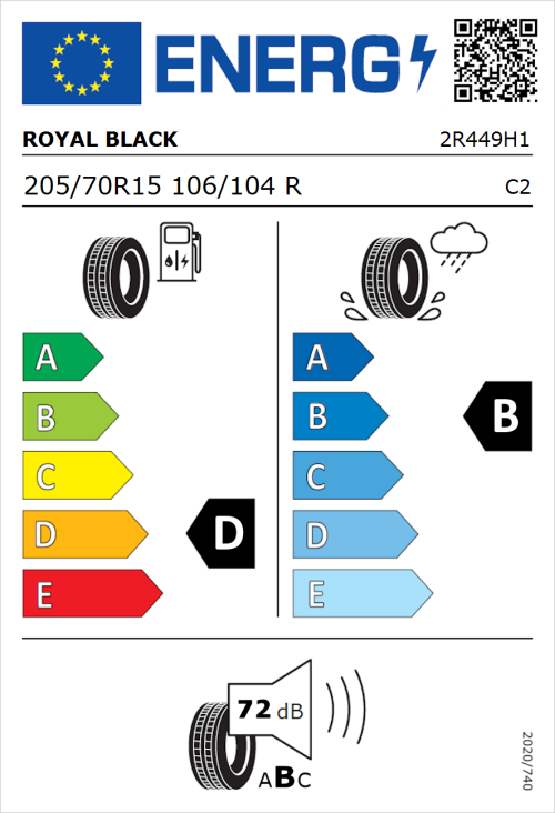 Tyre Label for Royal Black Commercial 205/70R15 106/104R